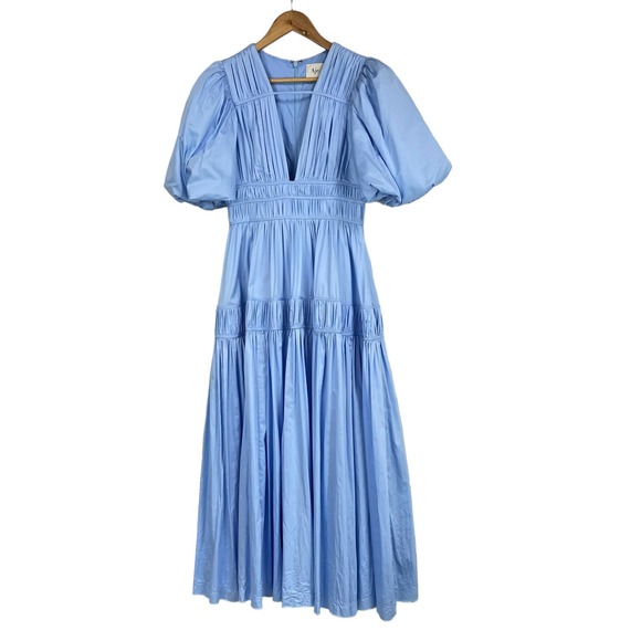 AJE NWOT Fallingwater Gathered Midi Dress Blue Size 8 (US 4) Tiered Pleated Puff - Picture 6 of 13